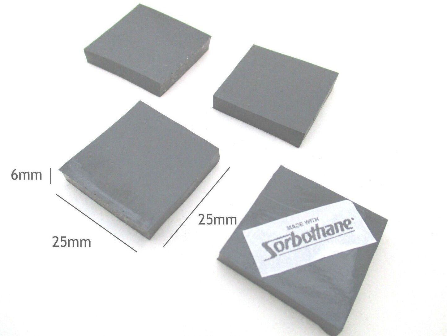 Sorbothane Vibration Isolation Pads 3x25x25mm or 6x25x25mm 4pc
